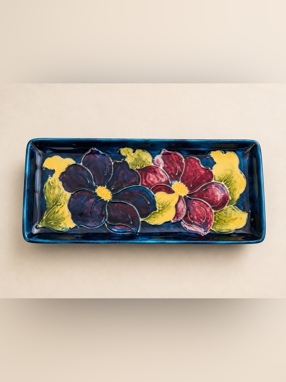 Antique Moorcroft Pottery Art Nouveau Floral Tray - Picture 3 of 12
